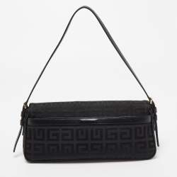 Givenchy Black Monogram Canvas and Leather Braided Flap Baguette Bag