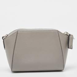 Pre Owned Givenchy Grey Leather Nano Antigona Crossbody Bag