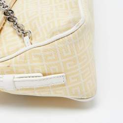 Pre Owned Givenchy Yellow/White Monogram Canvas and Leather Chain Detail Baguette Bag