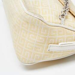 Pre Owned Givenchy Yellow/White Monogram Canvas and Leather Chain Detail Baguette Bag