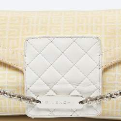 Pre Owned Givenchy Yellow/White Monogram Canvas and Leather Chain Detail Baguette Bag