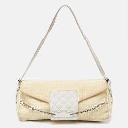 Pre Owned Givenchy Yellow/White Monogram Canvas and Leather Chain Detail Baguette Bag