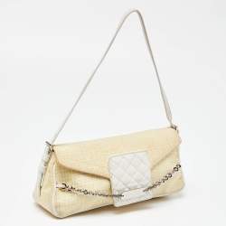 Pre Owned Givenchy Yellow/White Monogram Canvas and Leather Chain Detail Baguette Bag
