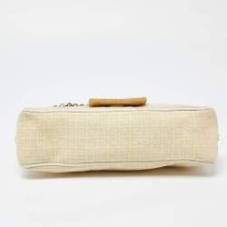 Pre Owned Givenchy Yellow/White Monogram Canvas and Leather Chain Detail Baguette Bag