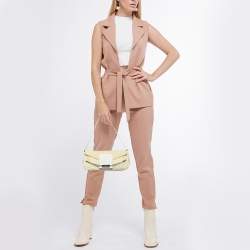 Pre Owned Givenchy Yellow/White Monogram Canvas and Leather Chain Detail Baguette Bag