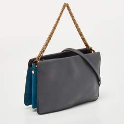 Givenchy Grey/Blue Leather and Suede Chain Crossbody Bag