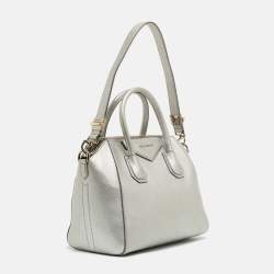 Pre Owned Givenchy Silver Leather Small Antigona Satchel