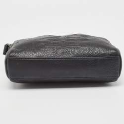 Pre Owned Givenchy Black Leather Logo Embossed Wristlet Pouch