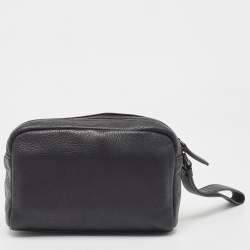 Pre Owned Givenchy Black Leather Logo Embossed Wristlet Pouch