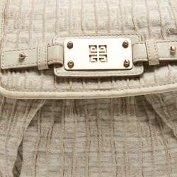 Pre Owned Givenchy Off-White/Gold Monogram Canvas And Leather Flap Hobo