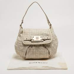 Pre Owned Givenchy Off-White/Gold Monogram Canvas And Leather Flap Hobo