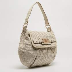 Pre Owned Givenchy Off-White/Gold Monogram Canvas And Leather Flap Hobo