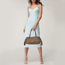 Pre Owned Givenchy Beige/Brown Monogram Canvas and Leather Drawstring Hobo