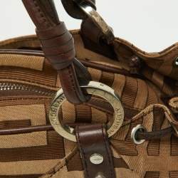 Pre Owned Givenchy Beige/Brown Monogram Canvas and Leather Drawstring Hobo