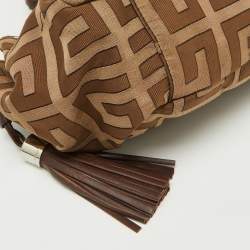 Pre Owned Givenchy Beige/Brown Monogram Canvas and Leather Drawstring Hobo