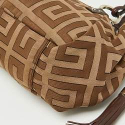Pre Owned Givenchy Beige/Brown Monogram Canvas and Leather Drawstring Hobo