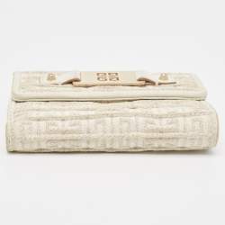 Pre Owned Givenchy Off White/Gold Monogram Canvas Compact Wallet