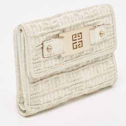 Pre Owned Givenchy Off White/Gold Monogram Canvas Compact Wallet
