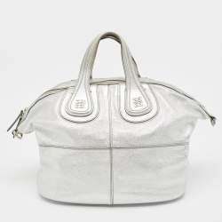 Pre Owned Givenchy Silver Leather Medium Nightingale Satchel