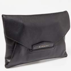 Pre Owned Givenchy Black Leather Medium Antigona Envelope Clutch