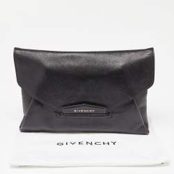 Pre Owned Givenchy Black Leather Medium Antigona Envelope Clutch