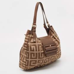 Givenchy Brown/Beige Monogram Canvas and Leather Buckle Flap Hobo