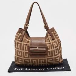 Givenchy Brown/Beige Monogram Canvas and Leather Buckle Flap Hobo