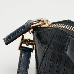 Pre Owned Givenchy Blue Croc Embossed Leather Nano Antigona Crossbody Bag