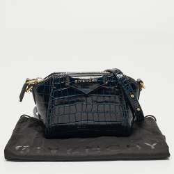 Pre Owned Givenchy Blue Croc Embossed Leather Nano Antigona Crossbody Bag
