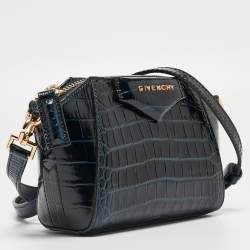 Pre Owned Givenchy Blue Croc Embossed Leather Nano Antigona Crossbody Bag