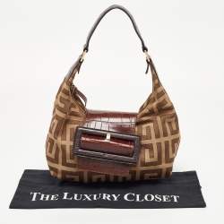 Givenchy Beige/Brown Signature Canvas and Croc Embossed Leather Hobo