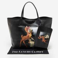 Pre Owned Givenchy Black Bambi Print Coated Canvas and Leather Antigona Shopper Tote