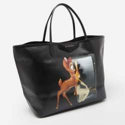 Pre Owned Givenchy Black Bambi Print Coated Canvas and Leather Antigona Shopper Tote