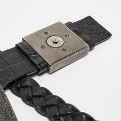 Givenchy Grey/Black Denim and Croc Embossed Leather Shoulder Bag