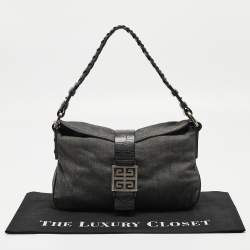 Givenchy Grey/Black Denim and Croc Embossed Leather Shoulder Bag