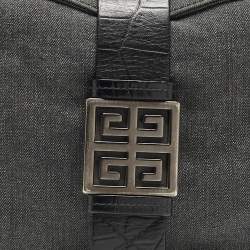 Givenchy Grey/Black Denim and Croc Embossed Leather Shoulder Bag