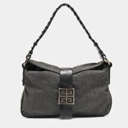 Givenchy Grey/Black Denim and Croc Embossed Leather Shoulder Bag