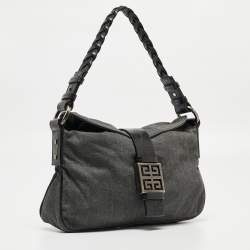 Givenchy Grey/Black Denim and Croc Embossed Leather Shoulder Bag