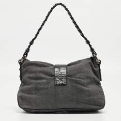 Givenchy Grey/Black Denim and Croc Embossed Leather Shoulder Bag