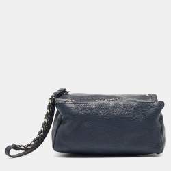 Pre Owned Givenchy Navy Blue Leather Pandora Double Zip Clutch