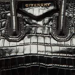 Pre Owned Givenchy Black Glossy Croc Embossed Leather Mini Antigona Satchel