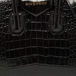 Pre Owned Givenchy Black Glossy Croc Embossed Leather Mini Antigona Satchel