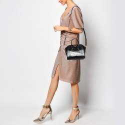 Pre Owned Givenchy Black Glossy Croc Embossed Leather Mini Antigona Satchel