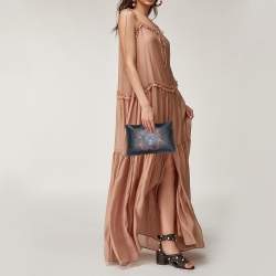 Pre Owned Givenchy Black Jaguar Printed Leather Zip Pouch