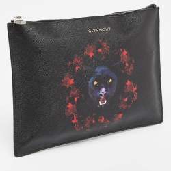 Pre Owned Givenchy Black Jaguar Printed Leather Zip Pouch