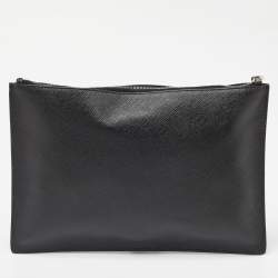 Pre Owned Givenchy Black Jaguar Printed Leather Zip Pouch