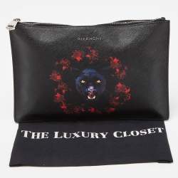 Pre Owned Givenchy Black Jaguar Printed Leather Zip Pouch