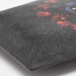 Pre Owned Givenchy Black Jaguar Printed Leather Zip Pouch