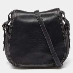 Givenchy Black Logo Embossed Leather Flap Hobo