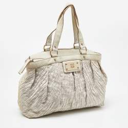 Givenchy Gold/Cream Textured Canvas and Leather Logo Hobo